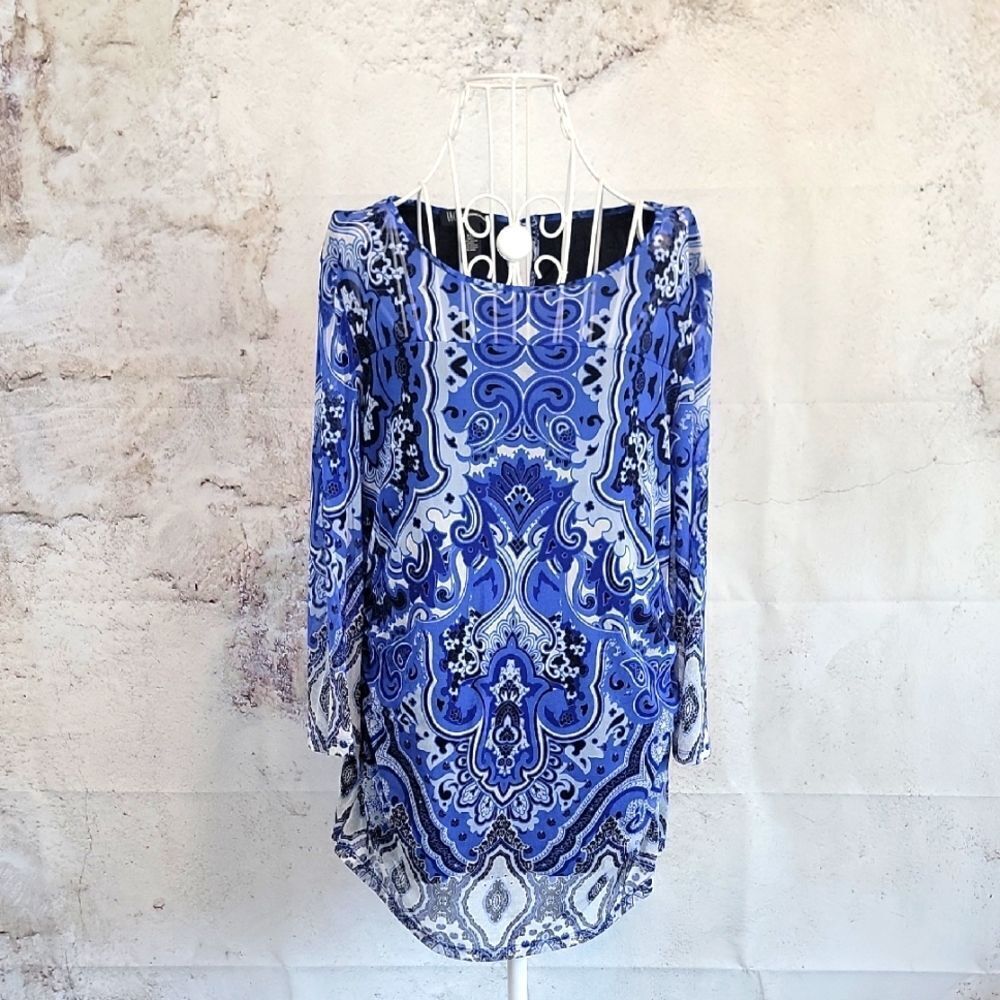 I.N.C Blue Paisley Women's Top Size XXL